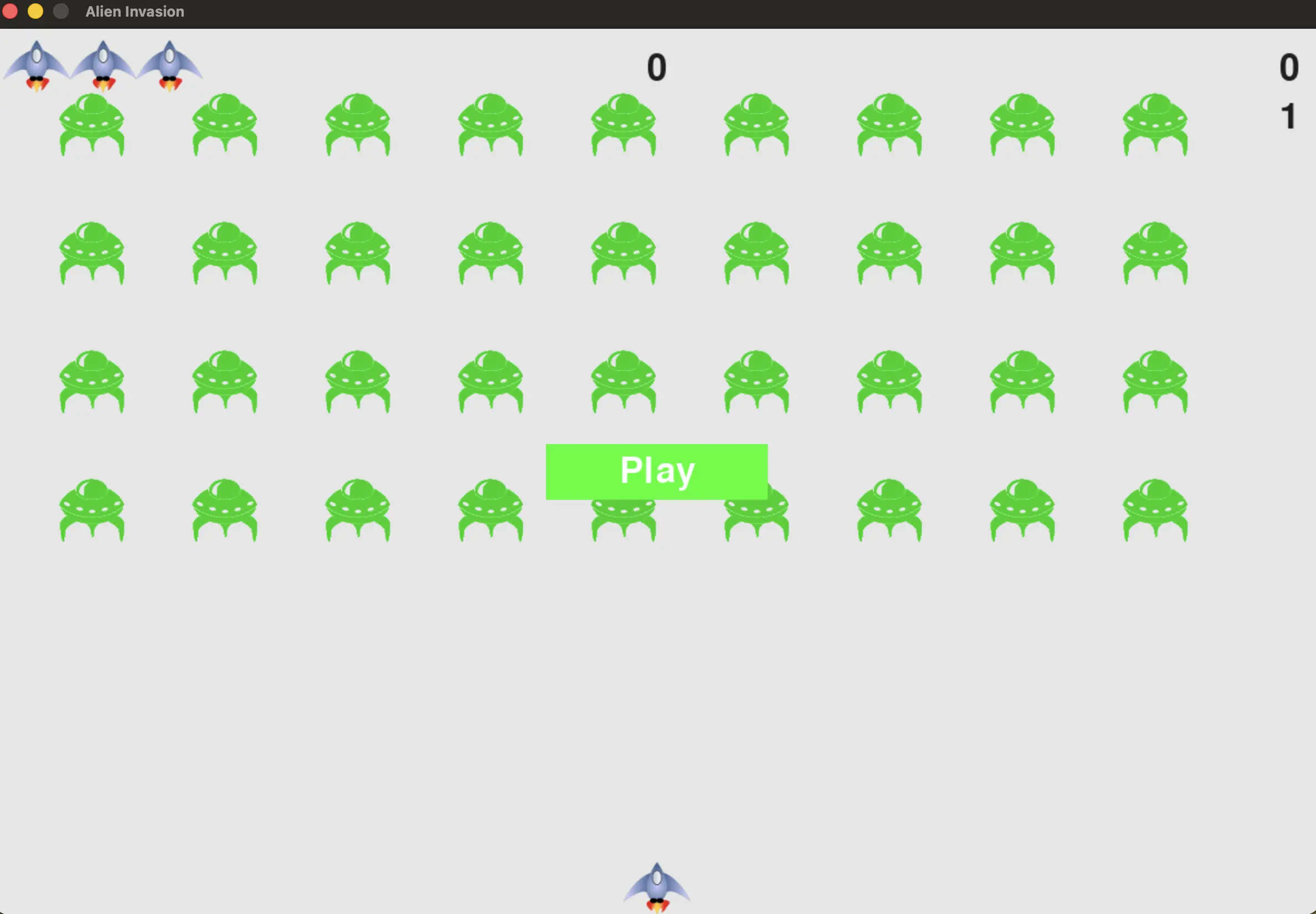 Gameplay screenshot from the Alien Invasion project